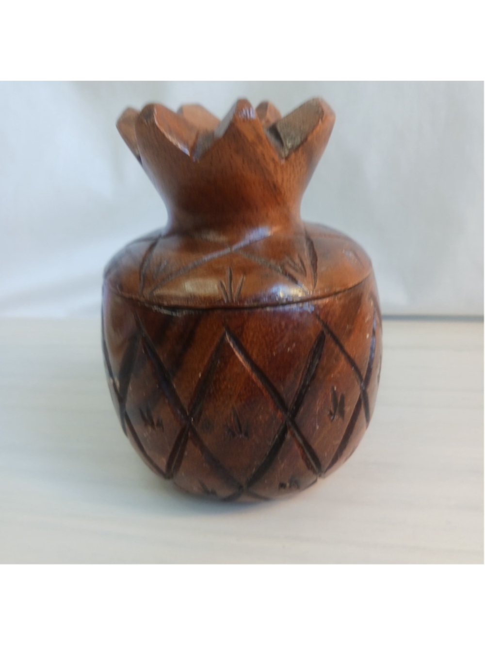 Hawaii Hand Carved Wooden Pineapple Trinket Jar Box 4.5" Tall 3" Wide